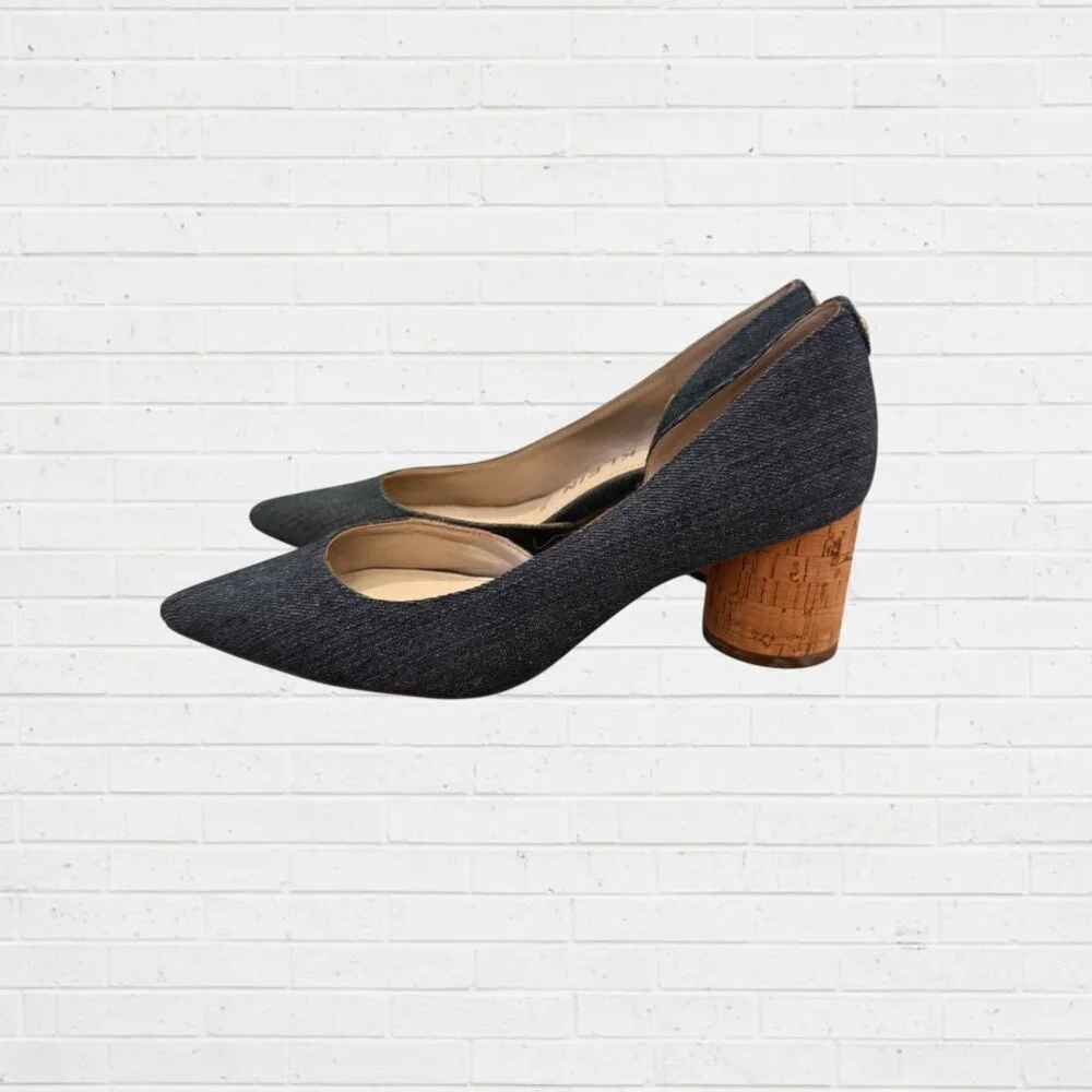 ANN KLEIN Necessity Blue Denim Round Cork Heels Shoes Women's 6 - Picture 8 of 8